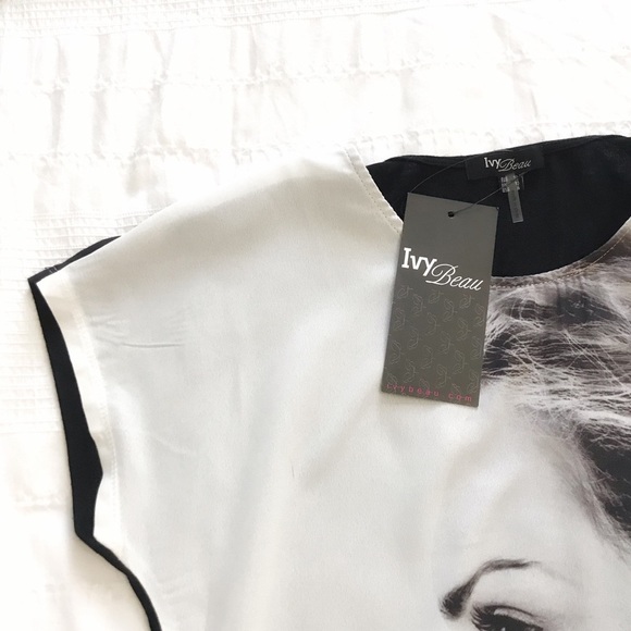 IVY BEAU BLACK WHITE PANELLED GRAPHIC SHORT TEE T-SHIRT TOP - Picture 6 of 10